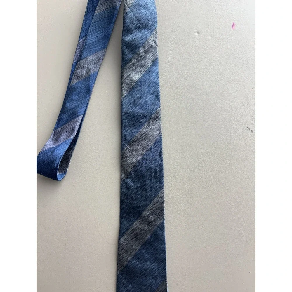HANFABS 100% Silk‎ Tie Blue Gray Diagonal Stripe Made In India Classic Mens